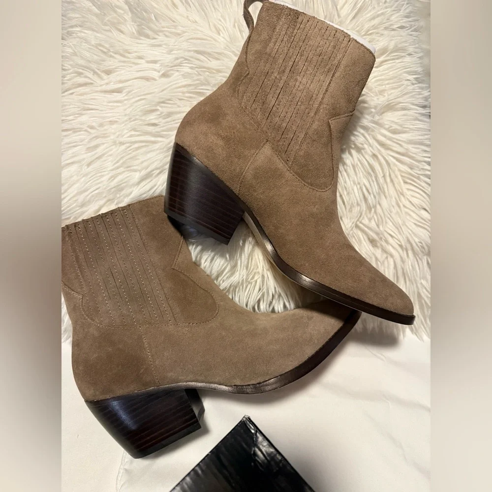 Ralph Lauren Racquel Womens Pointed Toe Leather Booties - Grey Suede - 10 - Picture 8 of 8